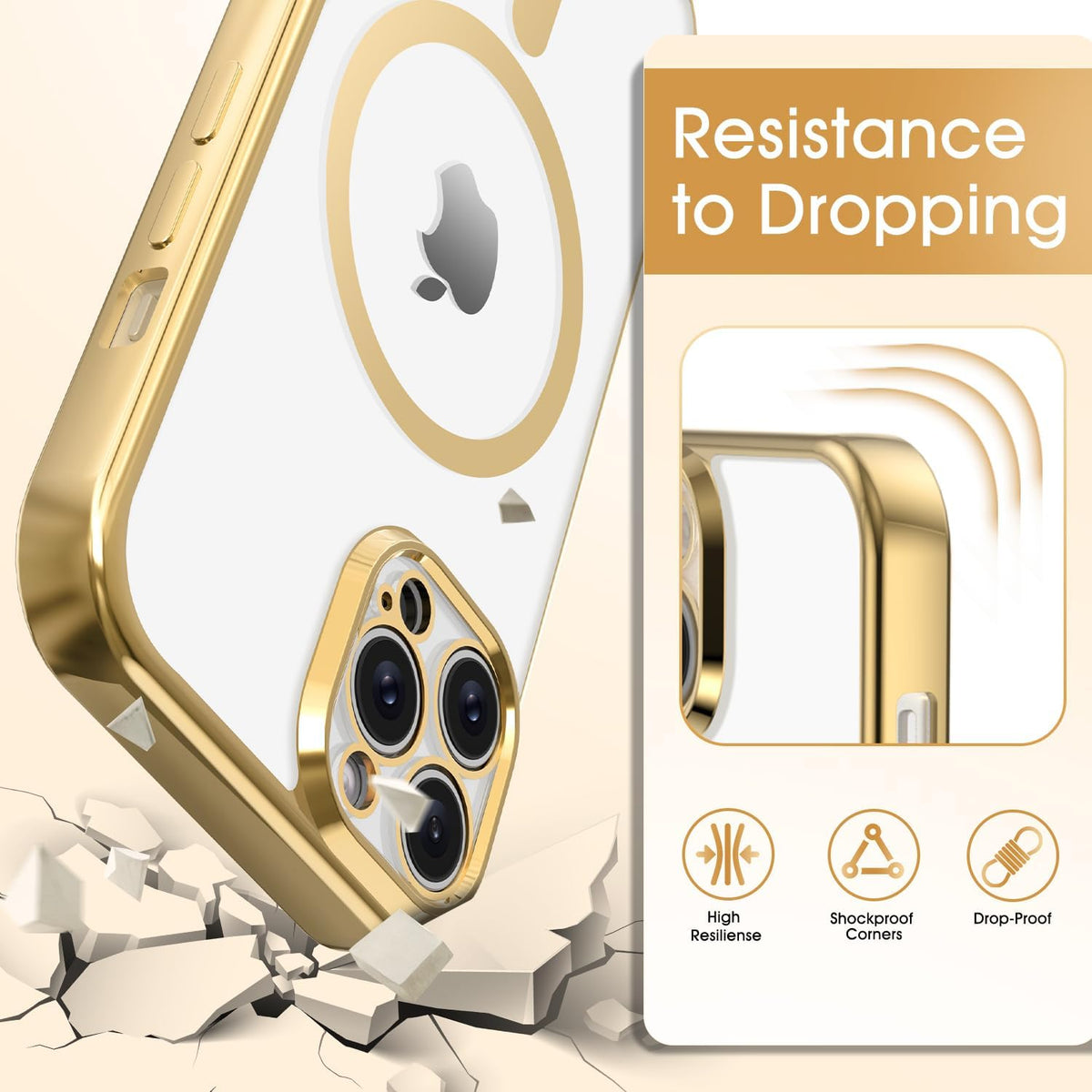 iPhone 15 Pro Hoesje - Goud - Siliconen MagSafe Back Cover met Telefoonkoord