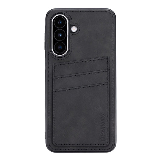 Samsung Galaxy A27 Case - Charcoal Gray - Faux Leather Back Cover with Card Holder