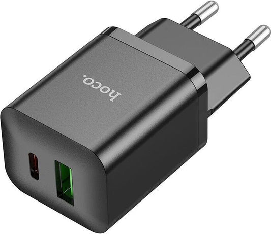 Hoco 20W Schnellladegerät 2-Port USB-C + USB-A - Schwarz