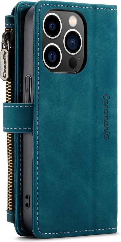 Apple iPhone 14 Pro Hülle - Emerald Green - Luxus Klapphülle mit Kartenfach, Reißverschluss und Handykette