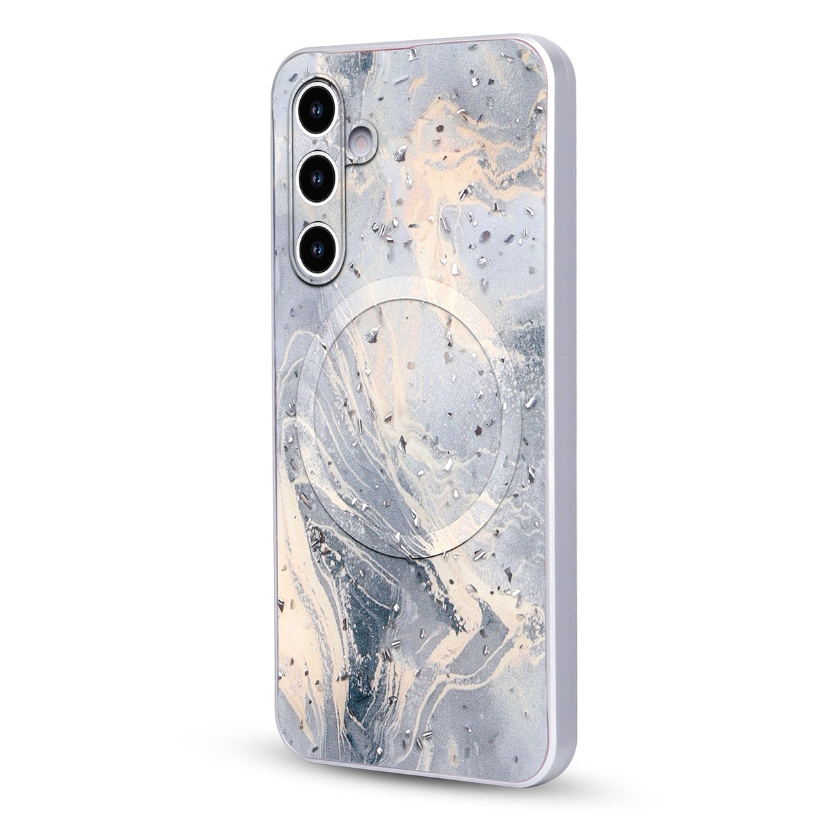 Samsung Galaxy S25 FE Case - Grey - Marble Glitter MagSafe Back Cover
