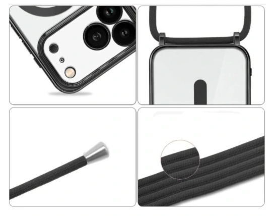 iPhone 17 Pro Max Hoesje - Zwart - Siliconen MagSafe Back Cover met Telefoonkoord
