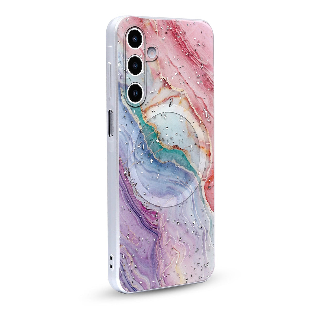 Samsung Galaxy A17 Hoesje - Roze - Marmer Glitter MagSafe Back Cover