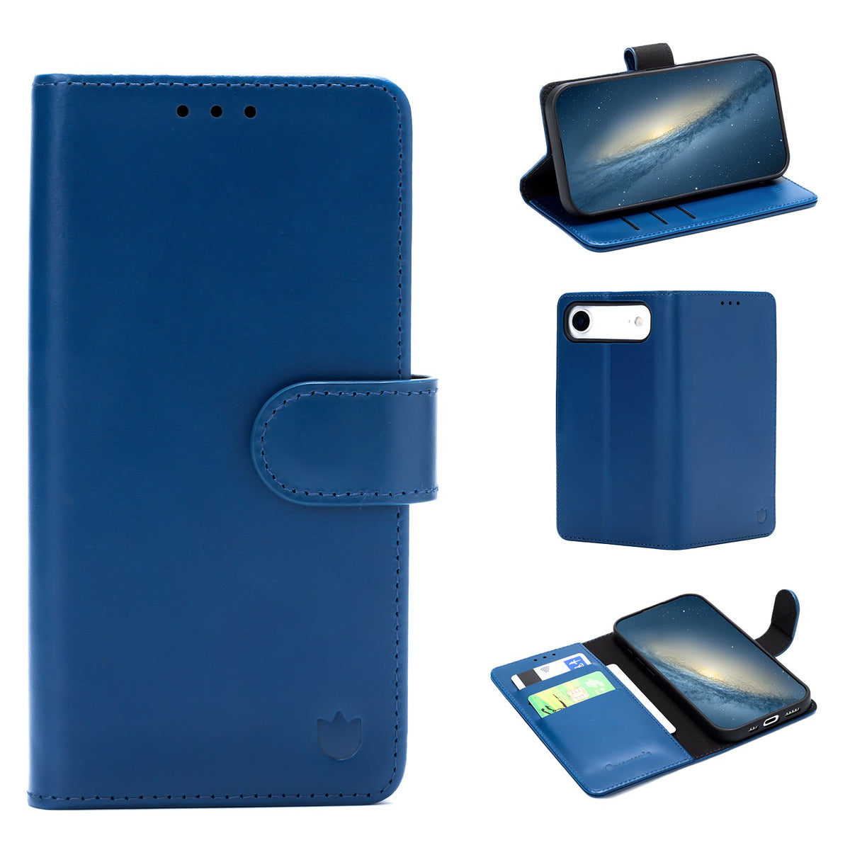 Apple iPhone Air Hülle - Navy Blue - Echtleder-Klapphülle mit Kartenfach
