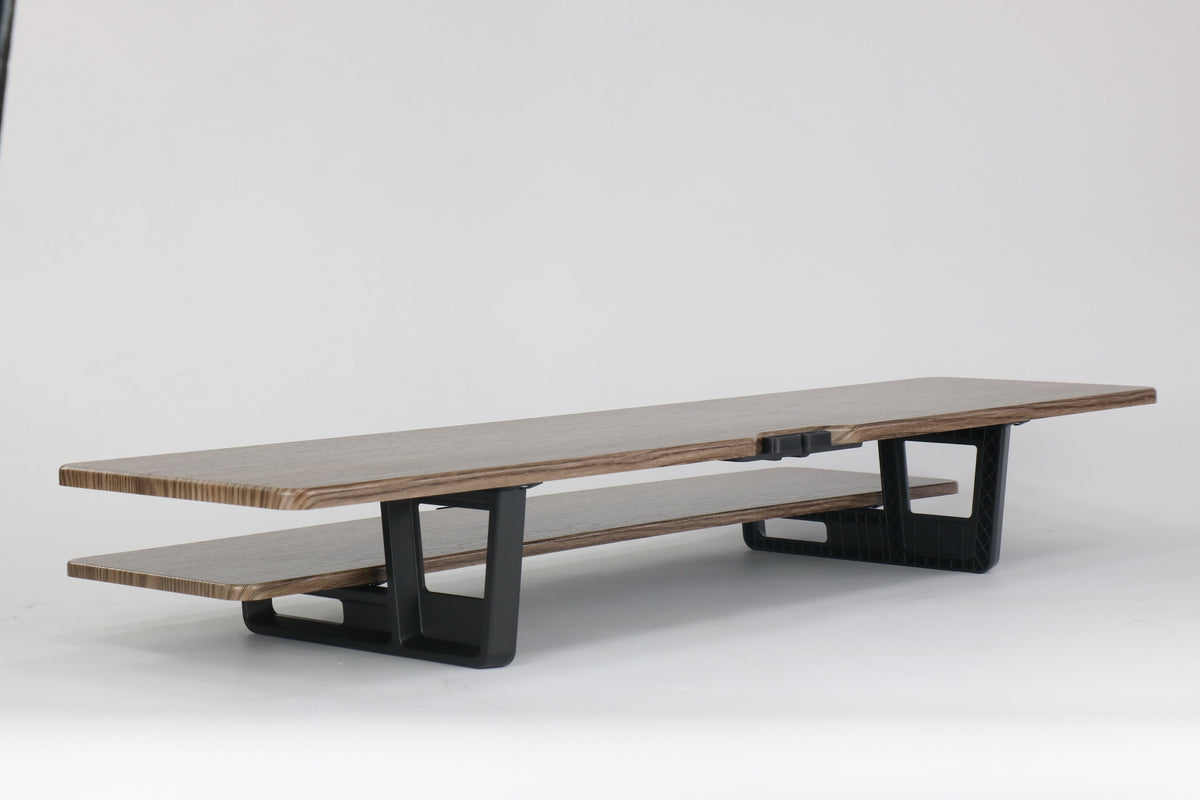 Casemania Monitorstandaard met Telefoonhouder - Donker Bruin - Beeldscherm Verhoger voor 2 Monitoren - Tweelaags Monitor Standaard met Opbergplank - Extra Brede Bureauverhoger - Beeldschermstandaard - Bureau Organizer voor Thuiswerkplek en Kantoor
