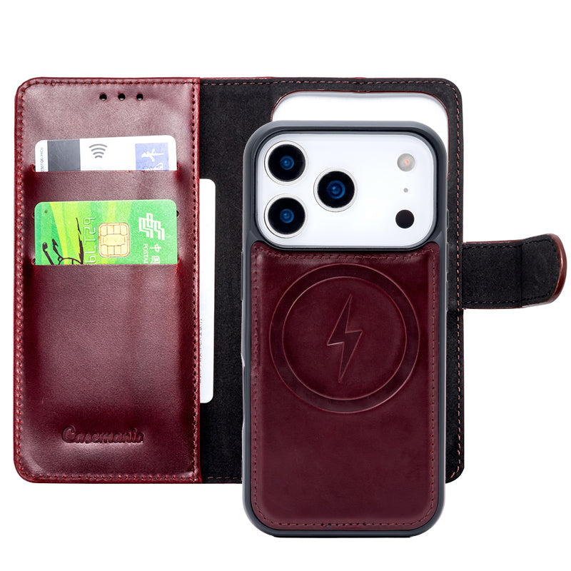 Apple iPhone 18 Pro Hoesje - Burgundy Red - Echt Leren 2 in 1 MagSafe Bookcase