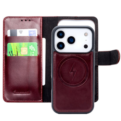 Apple iPhone 18 Pro Hoesje - Burgundy Red - Echt Leren 2 in 1 MagSafe Bookcase