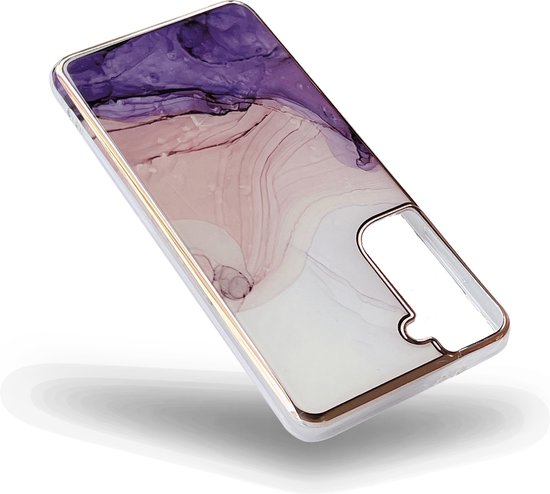 Samsung Galaxy S23 Plus Hoesje - Paars - Siliconen Marmer Back Cover
