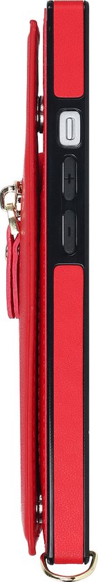 Apple iPhone 15 Hoesje - Rood - Luxe Back Cover met Telefoonkoord en Rits
