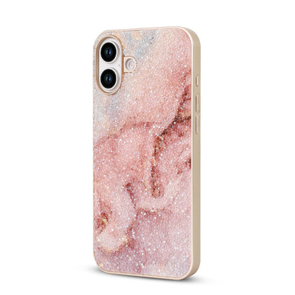 iPhone 16 Hoesje - Roze - Diamant Marmer Glitter Back Cover