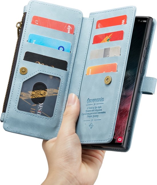 Samsung Galaxy S23 Ultra Hoesje - Aqua Blue - Luxe Bookcase met Rits