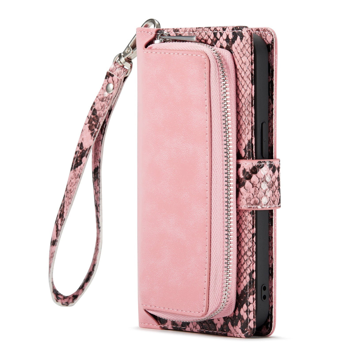 iPhone 13 Hoesje - Roze - Snake Luxe book Bookcase met Rits