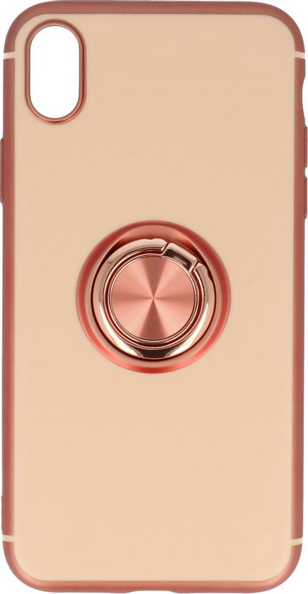 Apple iPhone Xs Max Hoesje - Roségoud - Siliconen Ring Kickstand Back Cover