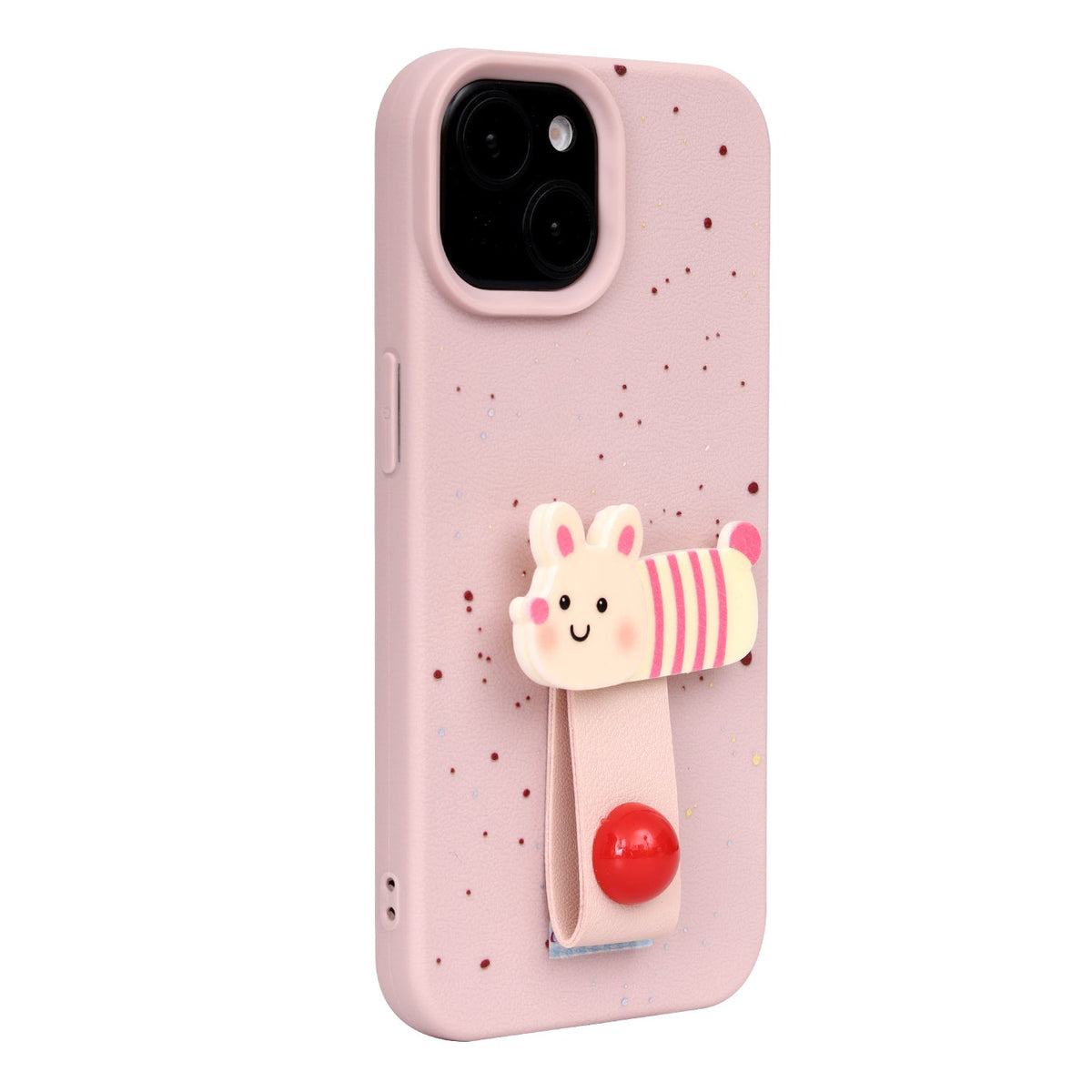 Apple iPhone 13 Hoesje - Roze - Konijntje Siliconen Back Cover met Vingerhouder
