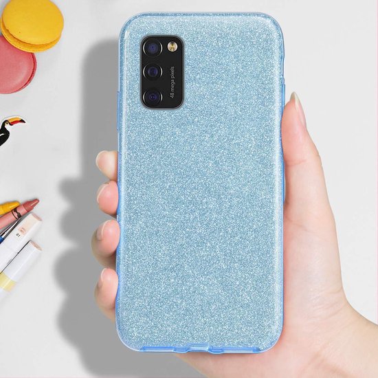 Samsung Galaxy A41 Hoesje - Blauw - Glitter Back Cover