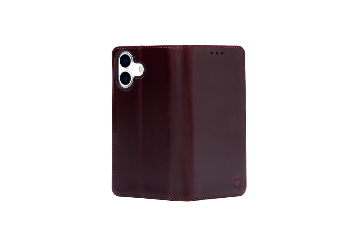 Étui iPhone 17 - Rouge Bourgogne - Étui portefeuille en cuir véritable