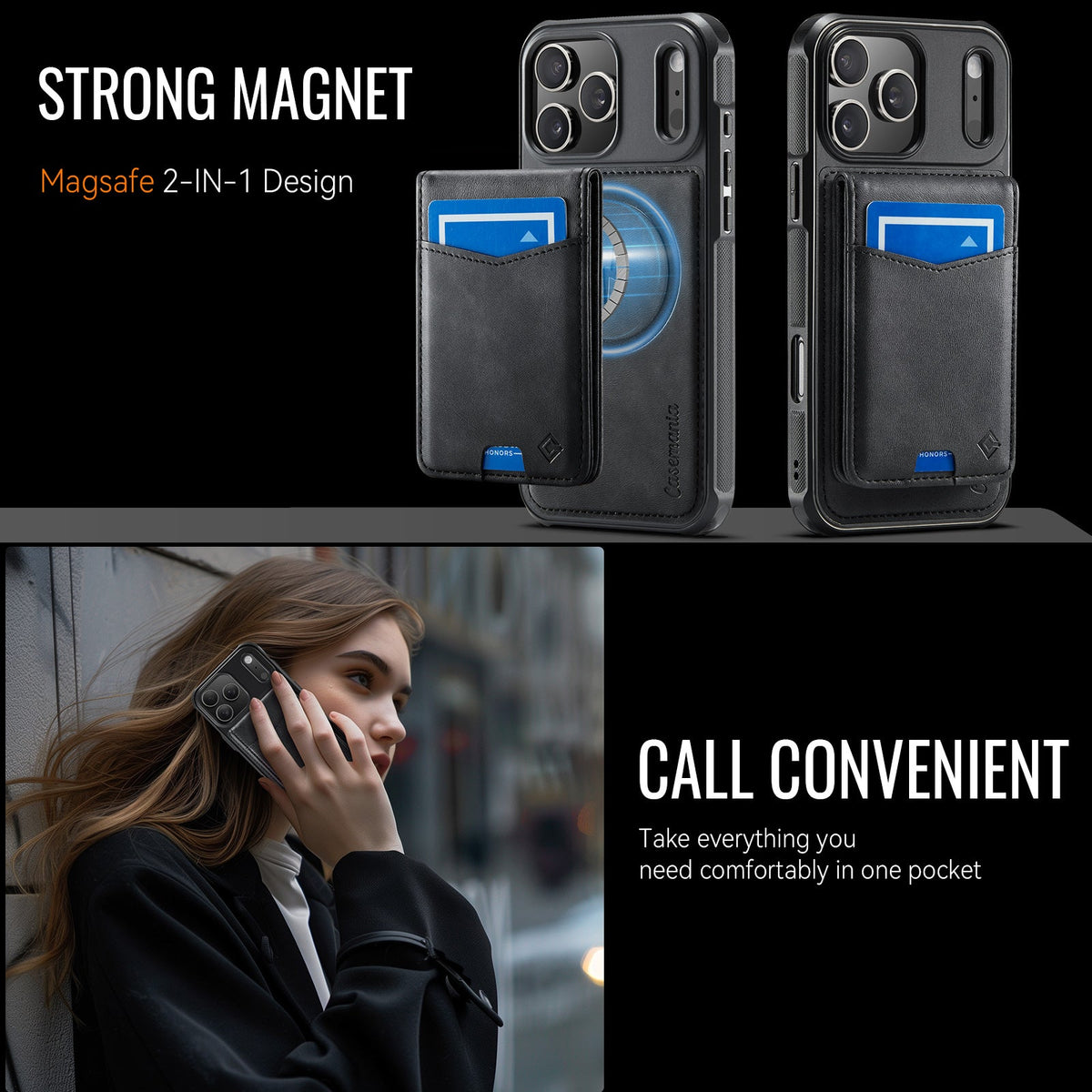 Apple iPhone 18 Pro Max Hoesje - Charcoal Gray - Luxe Kunstleren MagSafe Back Cover met Pasjeshouder