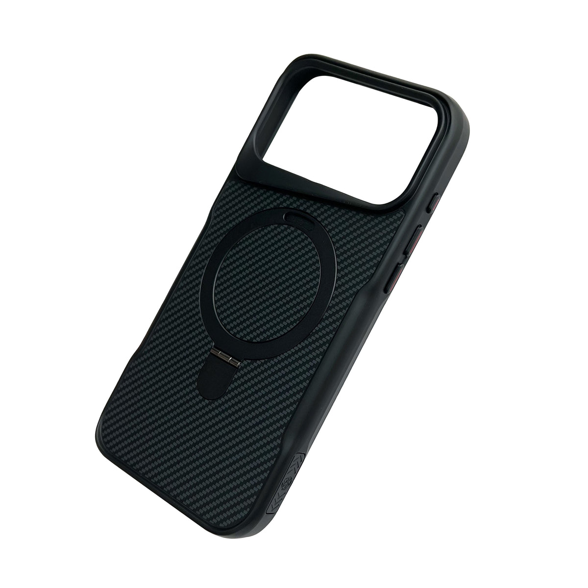 Apple iPhone 18 Pro Max Hoesje - Zwart - Carbon MagSafe Back Cover met Ringstand