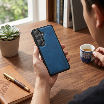 Samsung Galaxy A55 Hoesje - Navy Blue - Kunstlederen Back Cover