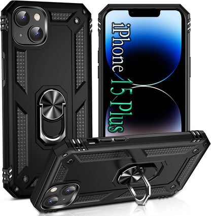 Apple iPhone 15 Plus Hoesje - Zwart - Armor Kickstand Back Cover
