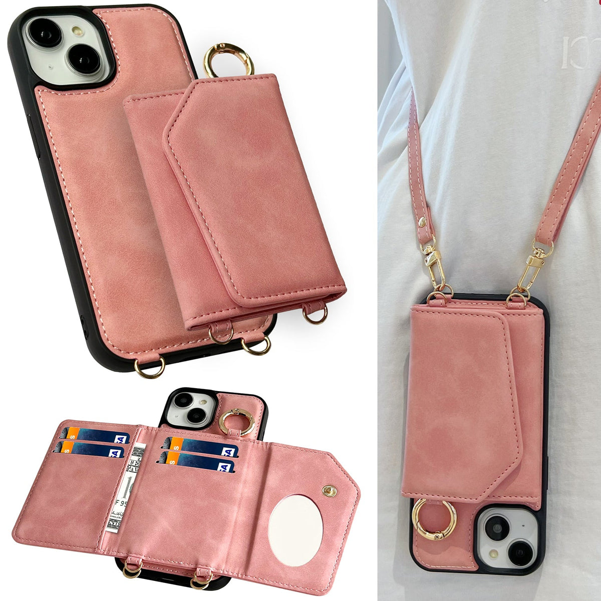 Apple iPhone 14 Hoesje - Pale Pink - Luxe MagSafe Bookcase met Telefoonkoord