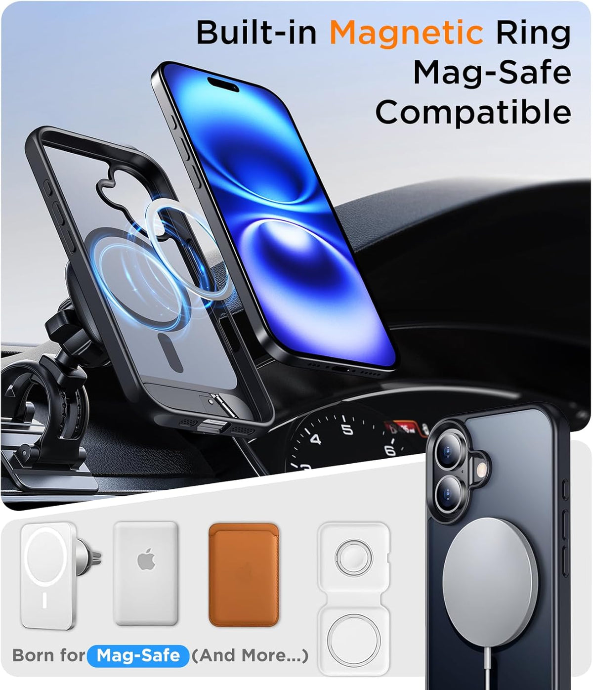 iPhone 17 Hoesje - Zwart - Matte Armor MagSafe Back Cover met Kickstand
