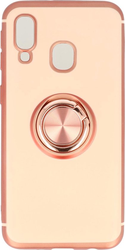 Samsung Galaxy A40 Hoesje - Roségoud - Siliconen Ring Kickstand Back Cover