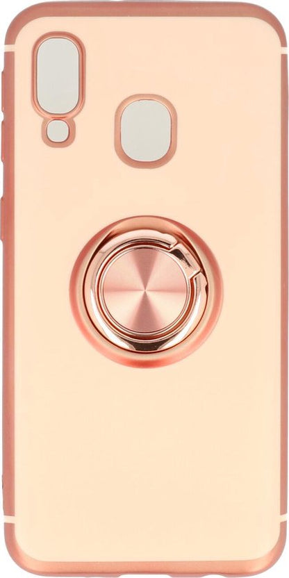 Samsung Galaxy A40 Hoesje - Roségoud - Siliconen Ring Kickstand Back Cover
