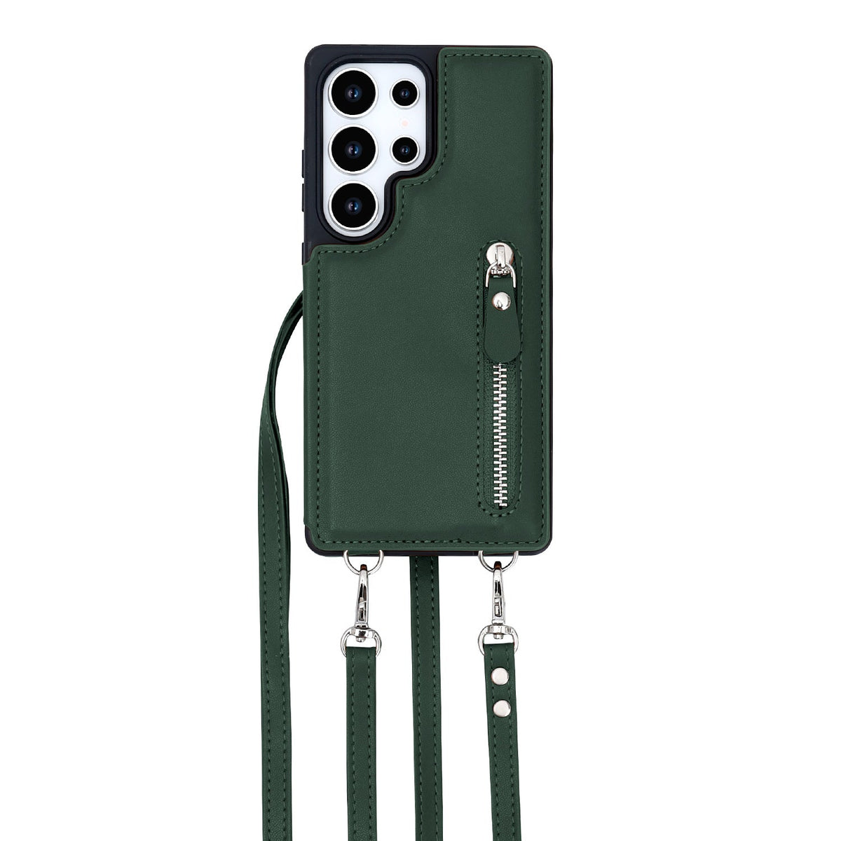 Samsung Galaxy S25 Ultra Hoesje - Groen - Luxe Back Cover met Telefoonkoord en Rits