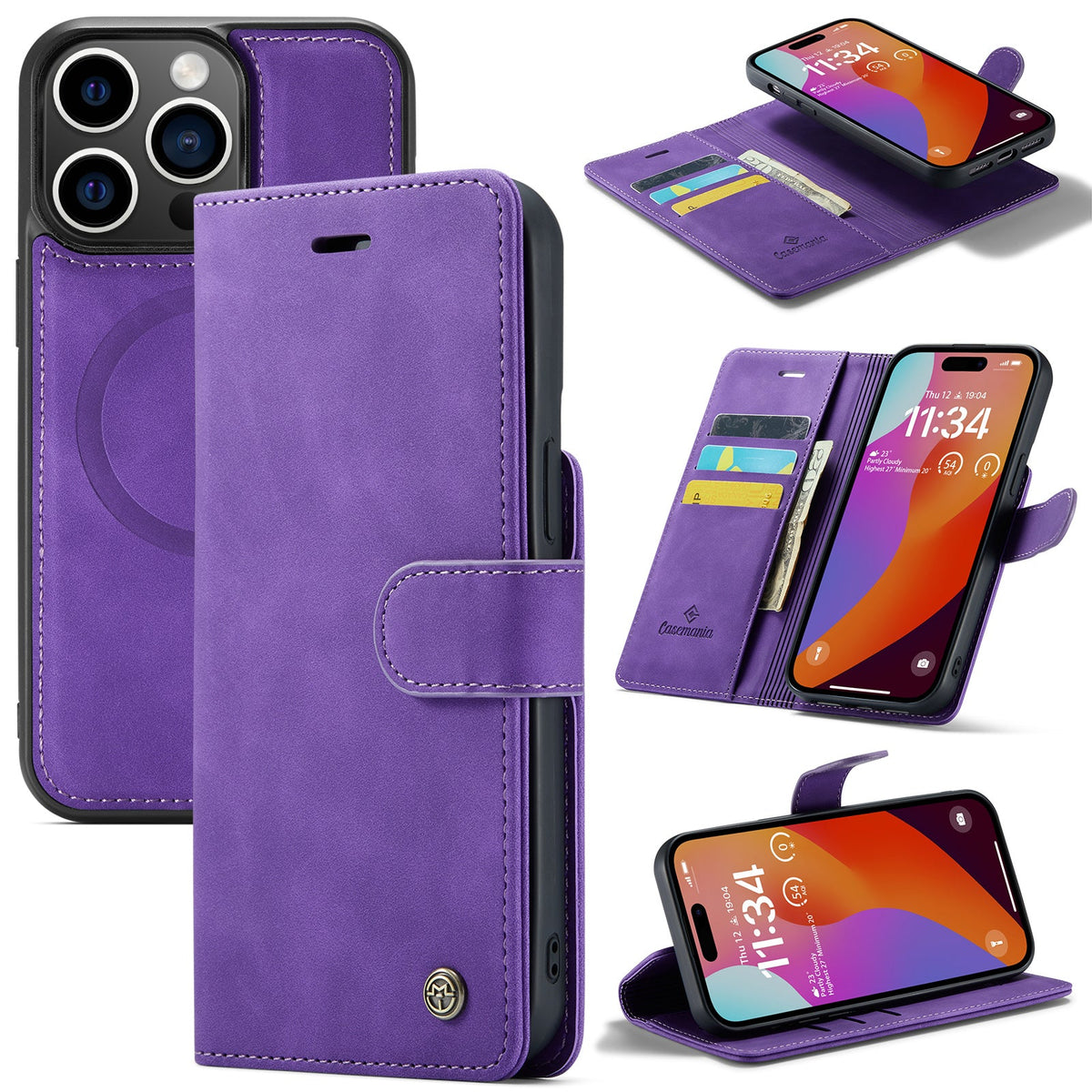 Apple iPhone 15 Hoesje - Dark Purple - 2 in 1 MagSafe Bookcase