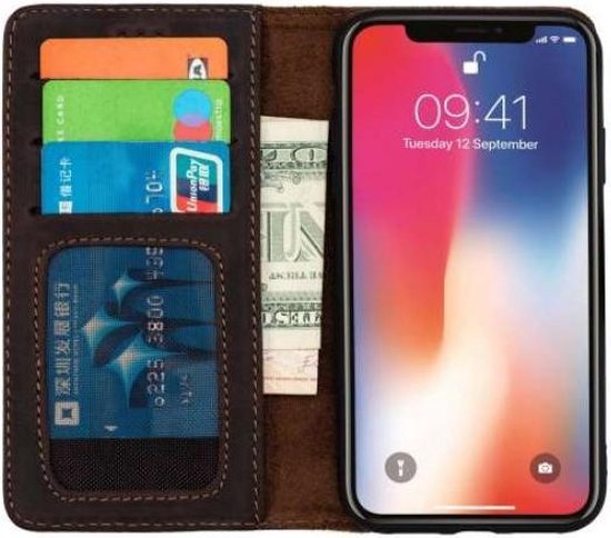 Apple iPhone 11 Pro Hoesje - Donker Bruin - Echt Leren Bookcase