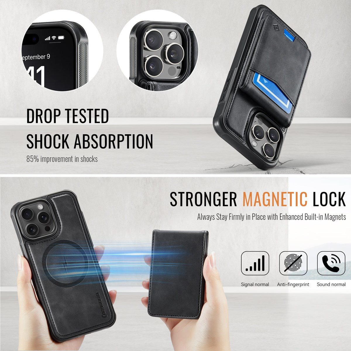 Apple iPhone 16 Pro Max Case - Charcoal Gray - MagSafe Back Cover with Card Holder