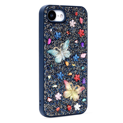 iPhone 17e Hoesje - Blauw - Vlinder Diamant Glitter Back Cover