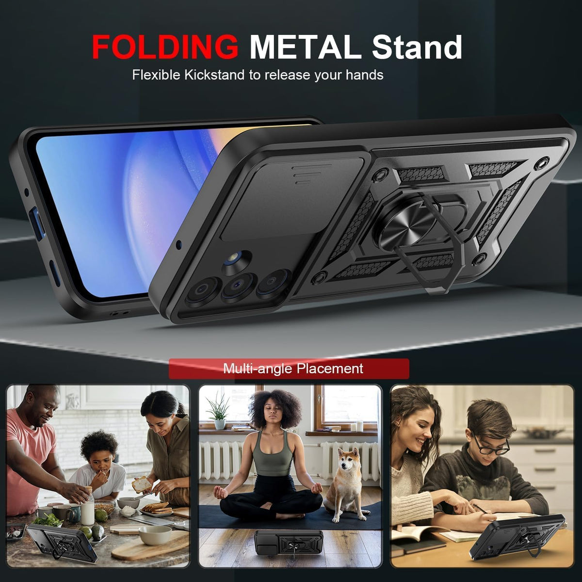 Samsung Galaxy A36 Hoesje - Zwart - Armor Kickstand en Camera Bescherming Back Cover