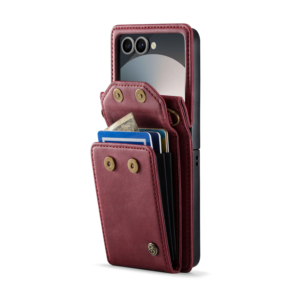 Samsung Galaxy Z Flip 7 Hoesje - Burgundy Red - Portemonnee Bookcase met Telefoonkoord