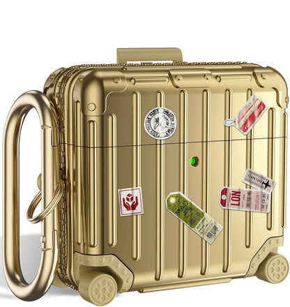 Étui pour Apple AirPods 4 - Valise Suit Case avec autocollants - Or