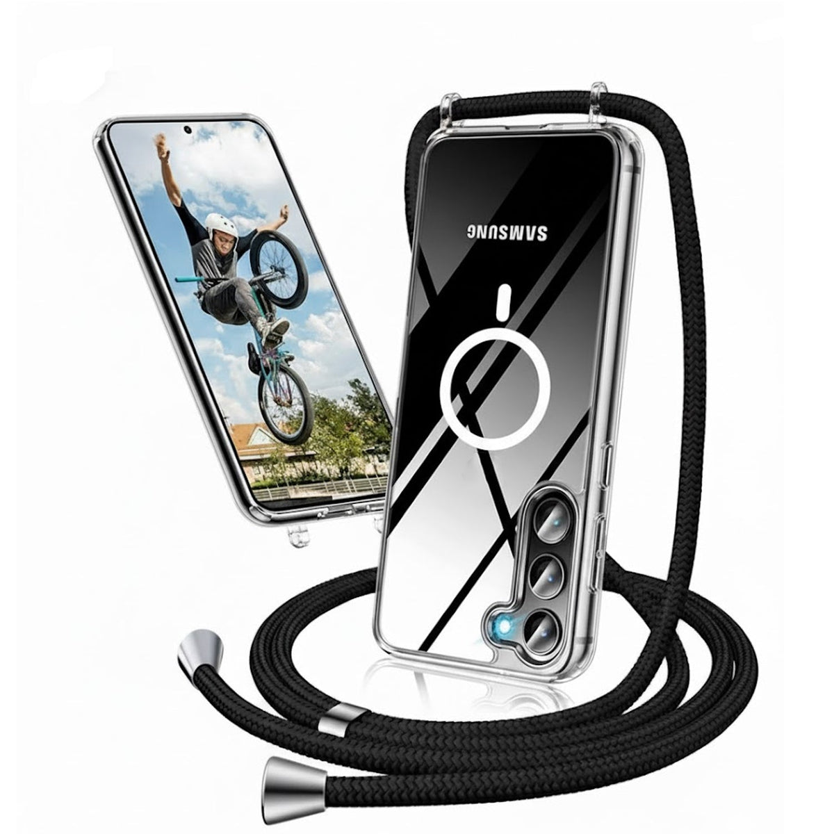 Samsung Galaxy S25 FE Hoesje - Transparant - Siliconen MagSafe Back Cover met Telefoonkoord