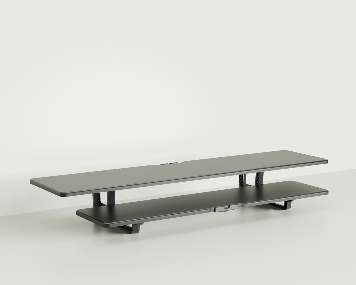 Casemania Monitorstandaard met Telefoonhouder - Zwart - Beeldscherm Verhoger voor 2 Monitoren - Tweelaags Monitor Standaard met Opbergplank - Extra Brede Bureauverhoger - Beeldschermstandaard - Bureau Organizer voor Thuiswerkplek en Kantoor