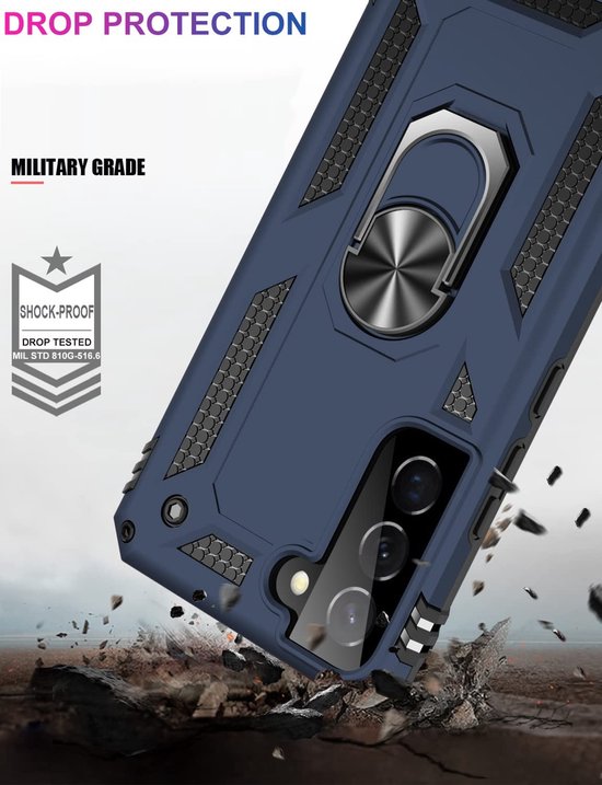 Samsung Galaxy S22 Plus Hoesje - Blauw - Armor Kickstand Back Cover