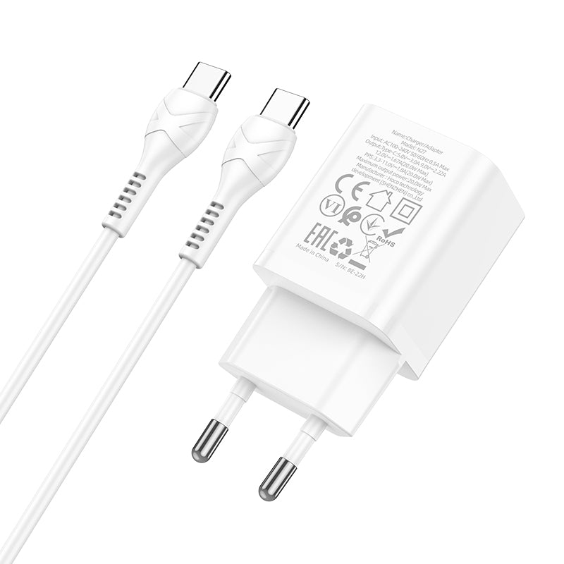 Hoco 20W USB-C Schnellladegerät mit USB-C-Kabel 2m - Weiß