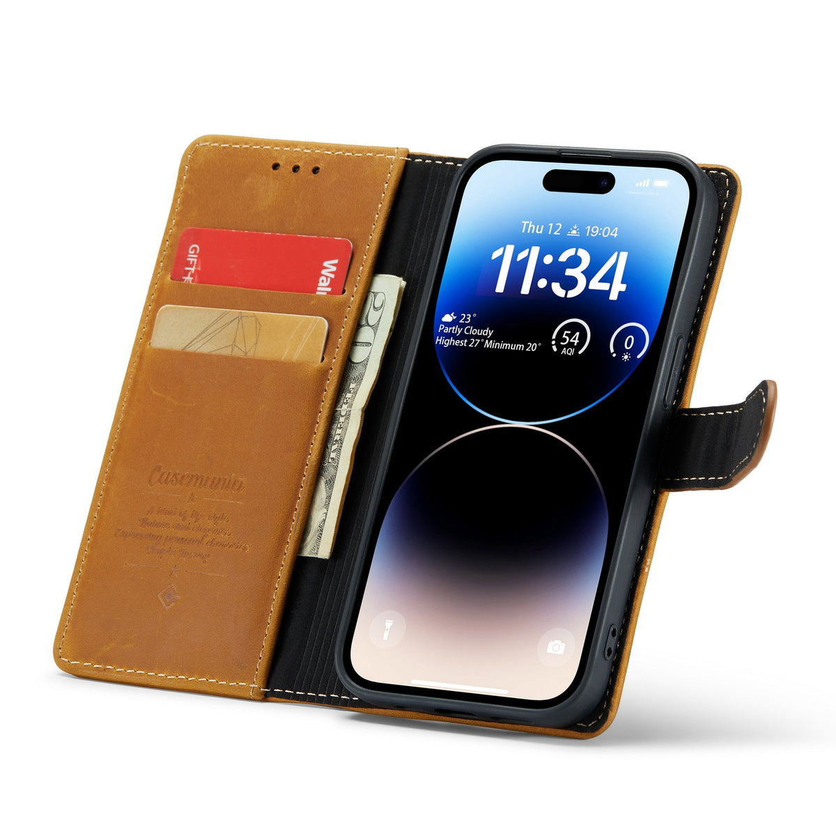 Apple iPhone 15 Pro Max Hoesje - Bruin - Echt Leren Bookcase
