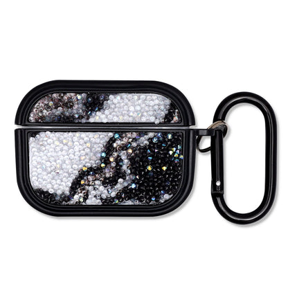 Apple AirPods Pro 2 / Pro Hoesje - Diamant Marmer Glitter met Ring - Zwart