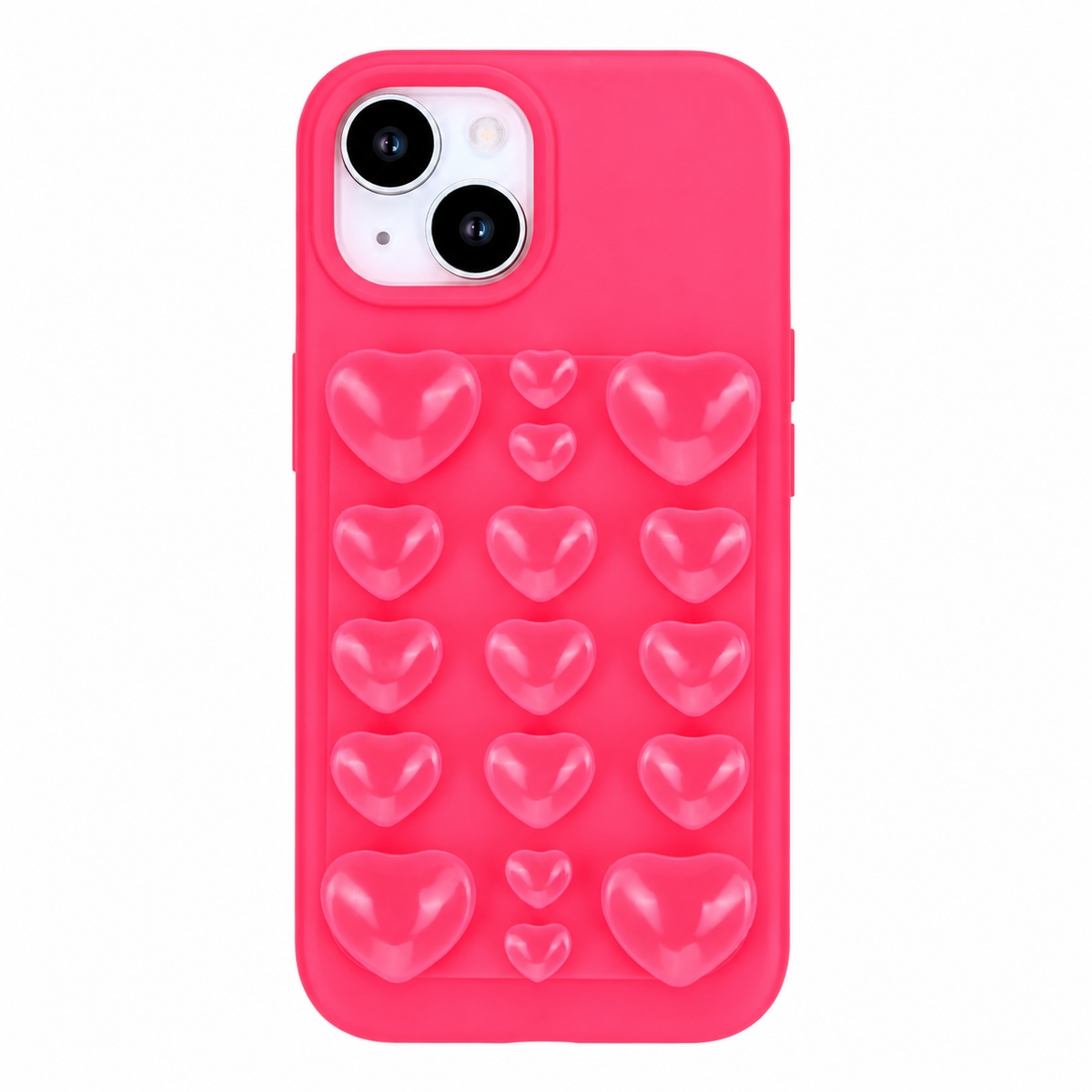 Apple iPhone 14 Hoesje - Neon Roze - Siliconen Back Cover met Afneembare Hartjes Zuignappen