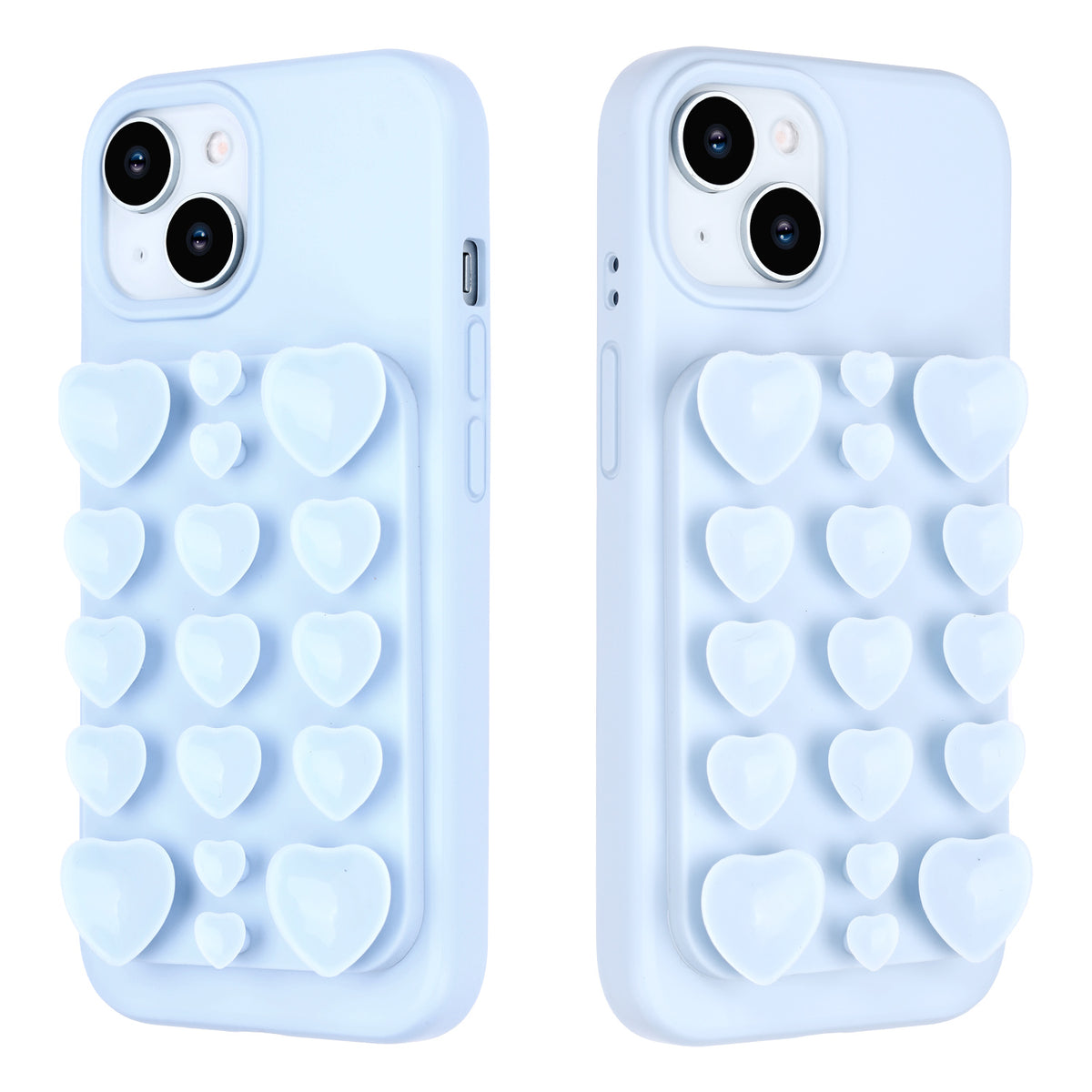 Apple iPhone 13 Hoesje - Licht Blauw - Siliconen Back Cover met Afneembare Hartjes Zuignappen