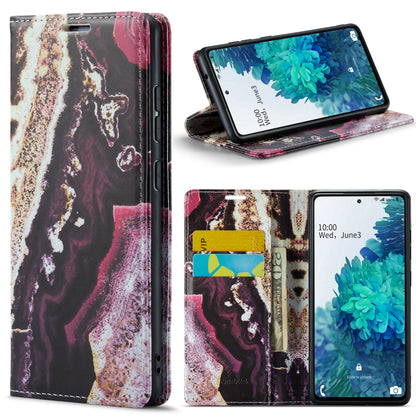 Samsung Galaxy S21 FE Hoesje - Magenta Eudialyte - Marmer Portemonnee Bookcase