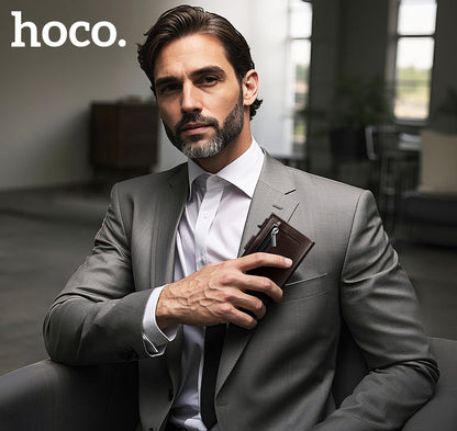 Hoco Pop-up Wallet with Zip - Dark Brown