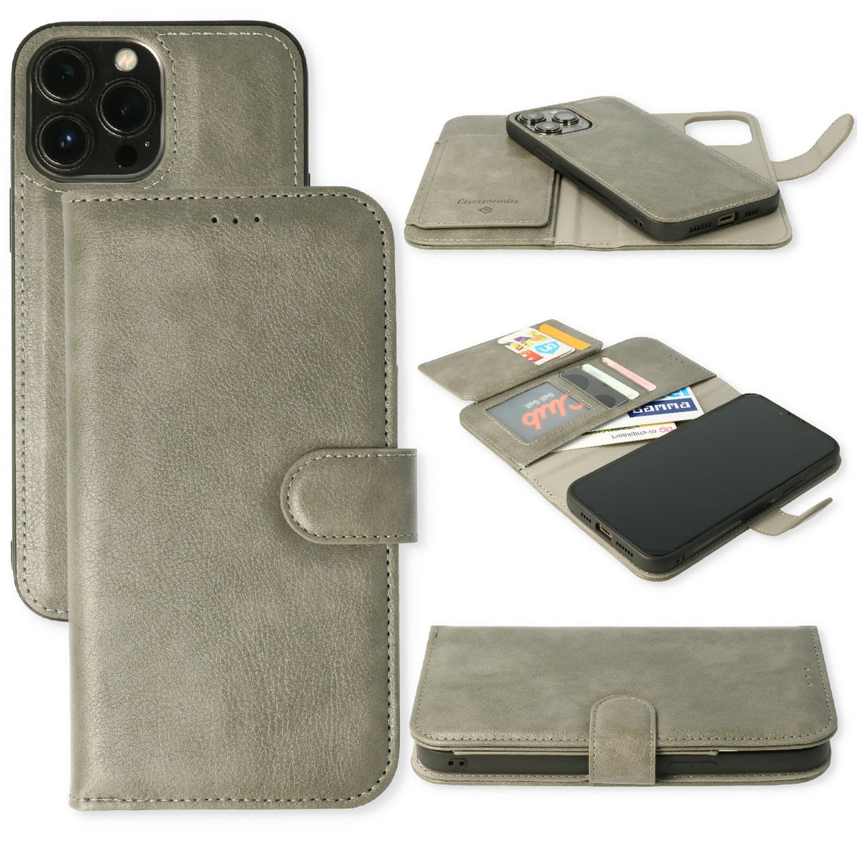 Apple iPhone 12 Case - Grey - 2-in-1 Wallet Case with 10 Card Slots