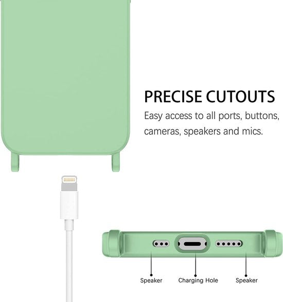 Apple iPhone 14 Pro Max Hoesje - Licht Groen - Siliconen Back Cover met Telefoonkoord