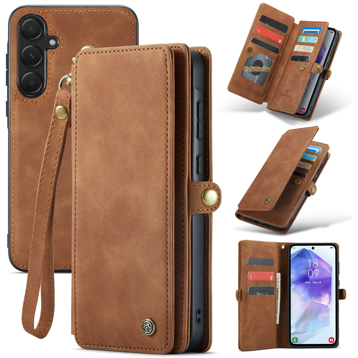 Samsung Galaxy A55 Case - Sienna Brown - 2-in-1 Wallet Case with 10 Card Slots