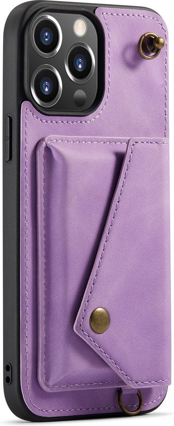 Apple iPhone 13 Pro Hoesje - Paars - Luxe Back Cover met Telefoonkoord